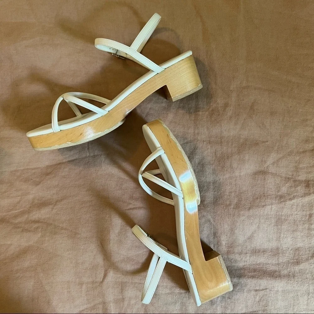 Anthropologie Jeffrey Campbell White Wooden Platform Sandals Platforms Size 7